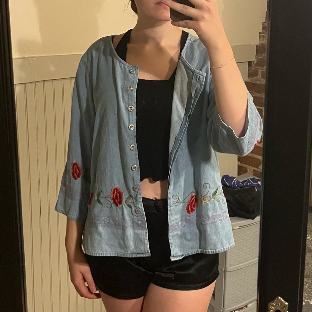 Thrifted denim 3/4 sleeve button up